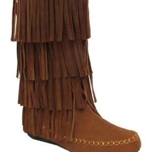Fringe Suede Boots - Brown